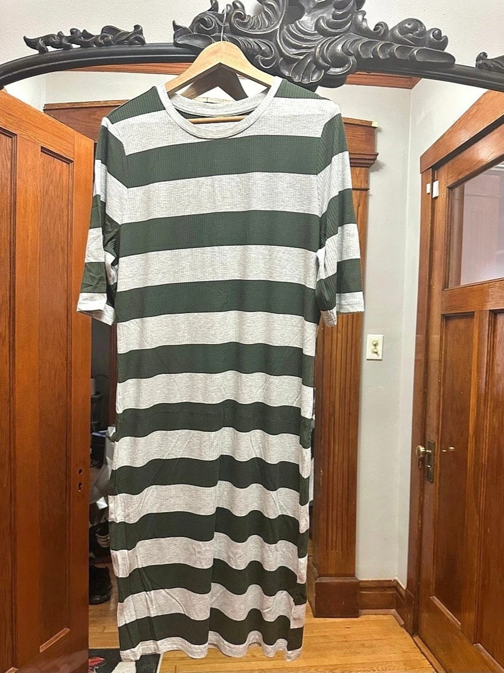 Banana Republic Striped Maxi Dress in Green & Gray XL NWT